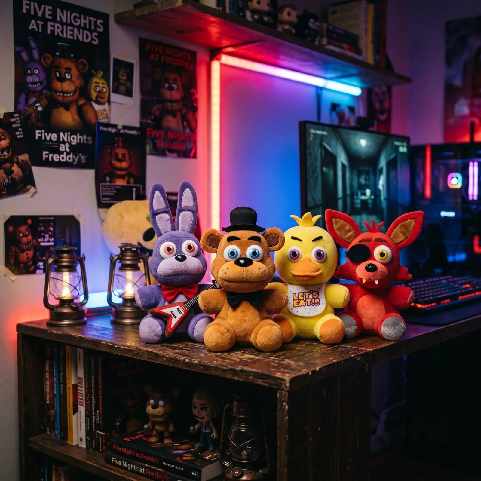 Five Nights at Freddy's Plushies Set of 4 - Freddy, Bonnie, Chica & Foxy Stuffed Toys for Gamer Room Decor