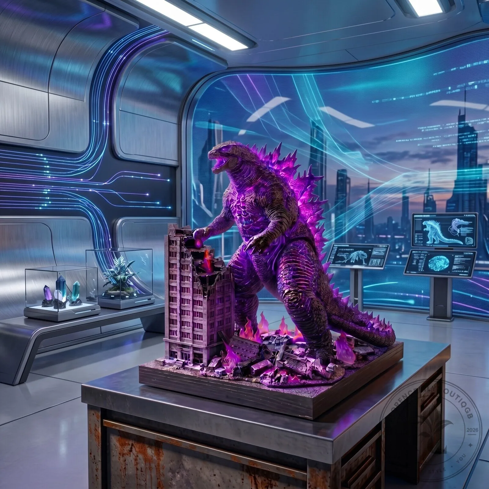 Godzilla Evolved Purple Version Figure with Ruined City Display Base