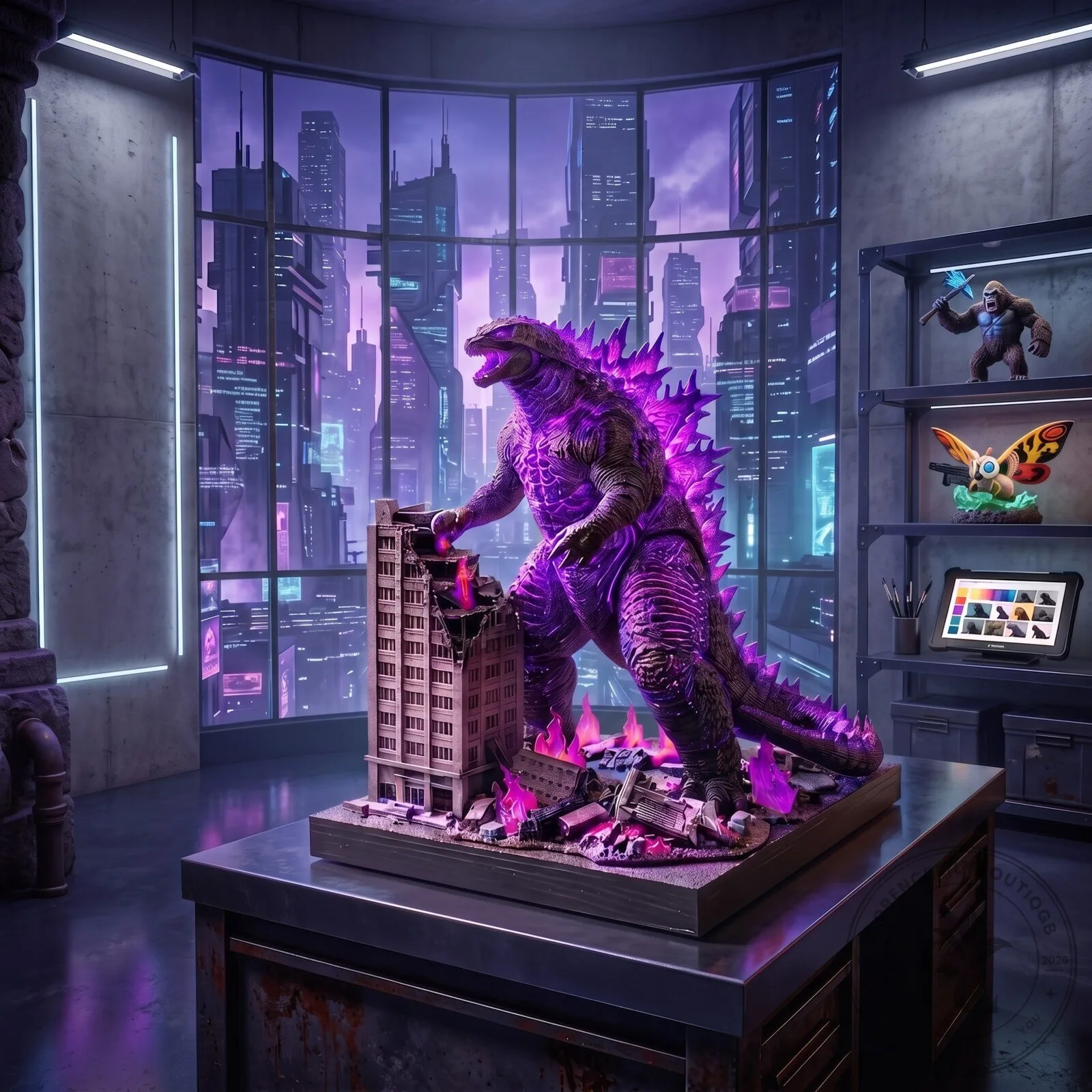 Godzilla Evolved Purple Version Figure with Ruined City Display Base 5 Godzilla Evolved Purple Version Figure with Ruined City Display Base