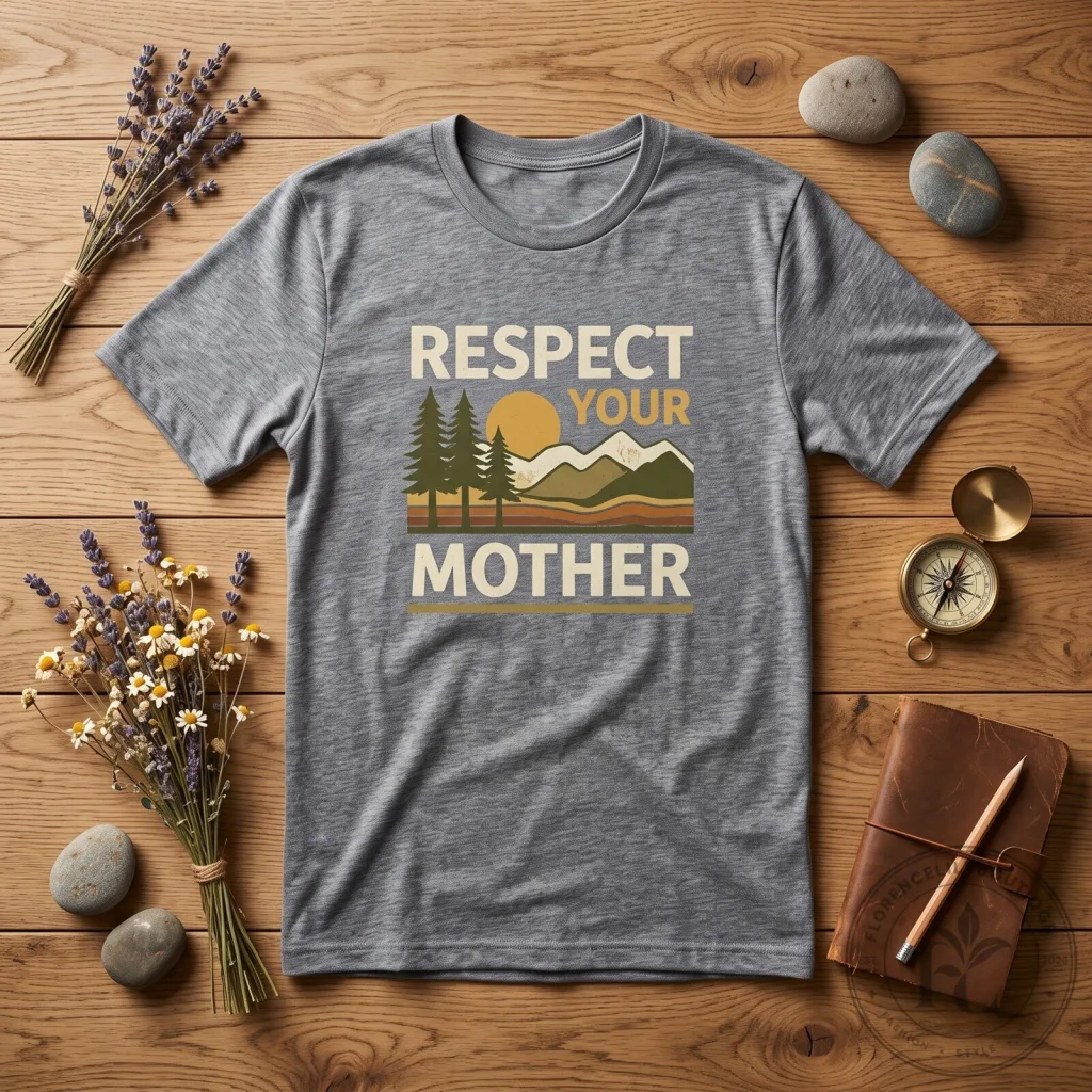 Grey Respect Your Mother Vintage Mountain Graphic T-Shirt Grey Respect Your Mother Vintage Mountain Graphic T-Shirt