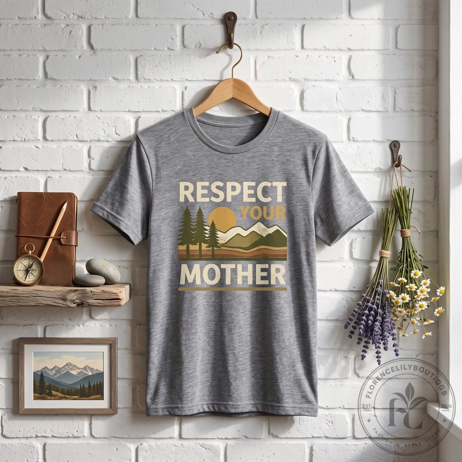 Grey Respect Your Mother Vintage Mountain Graphic T-Shirt 4 Grey Respect Your Mother Vintage Mountain Graphic T-Shirt