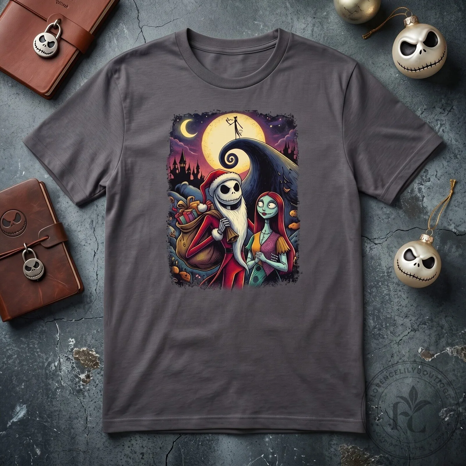 Disney The Nightmare Before Christmas Santa Jack and Sally Graphic T shirt for Fans 4 Disney The Nightmare Before Christmas Santa Jack and Sally graphic T shirt for fans
