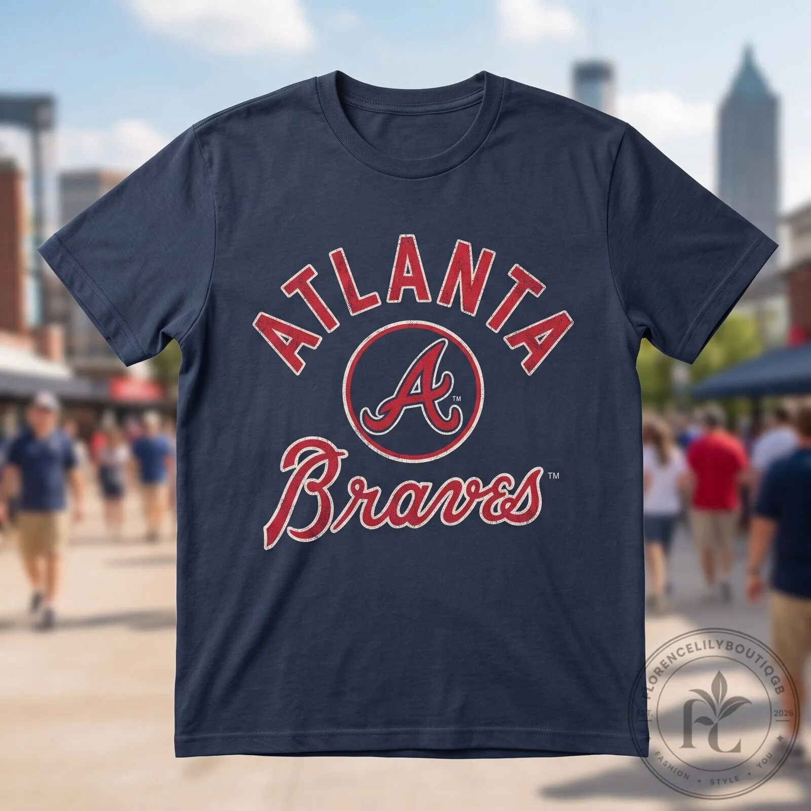 Atlanta Braves Heather Navy Graphic Tee for Baseball Fan