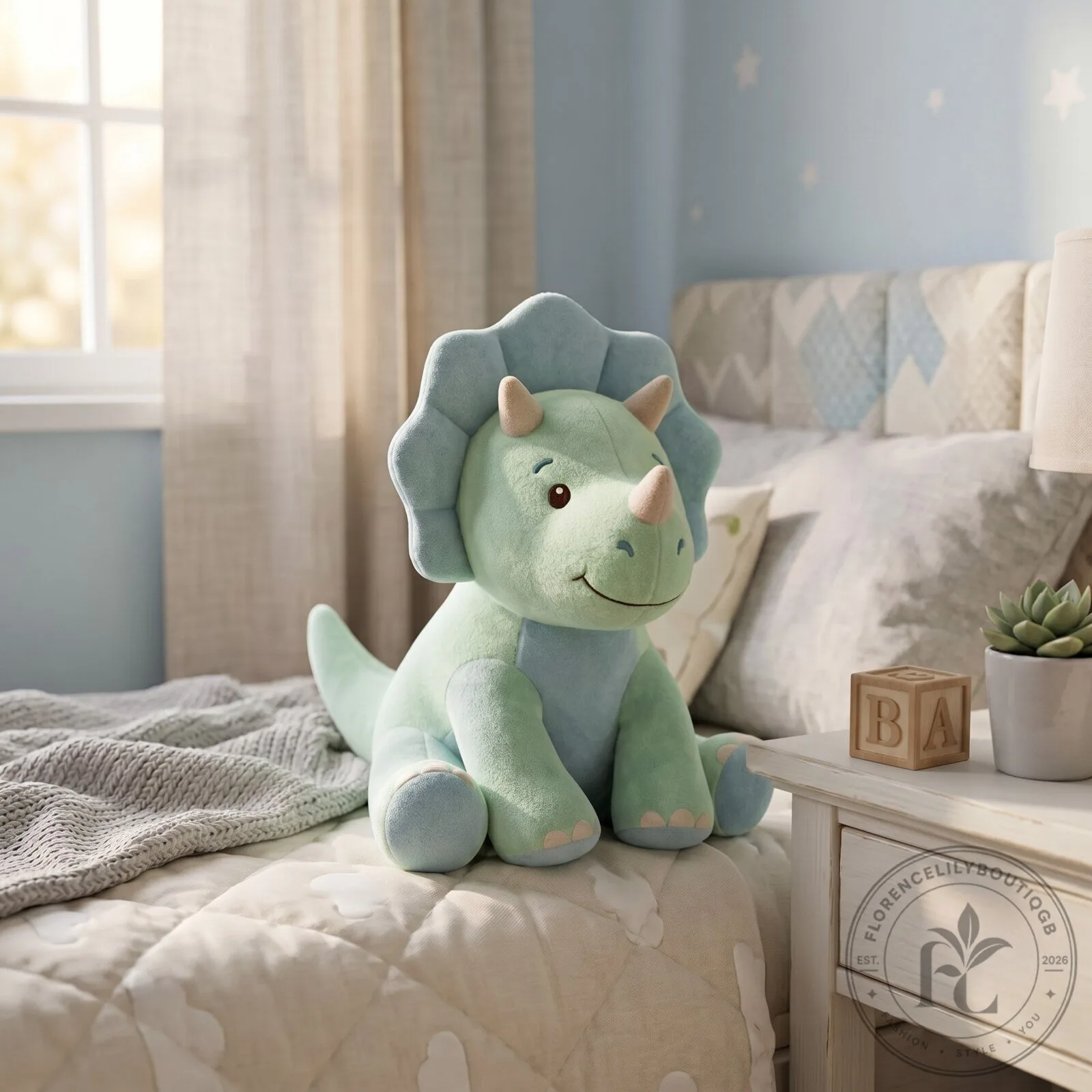 Cozy Soft Mint Green Triceratops Stuffed Dinosaur Plush Toy