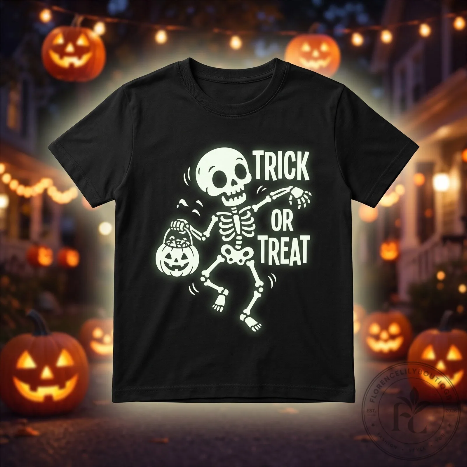 Funny Skeleton Trick or Treat Boys Halloween Shirt