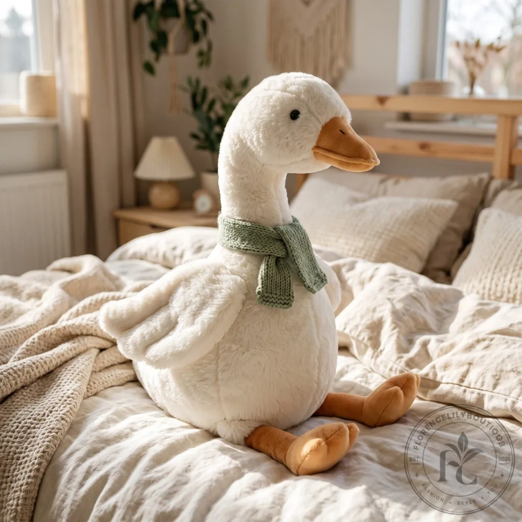 Adorable Chubby Goose Stuffed Animal Plush Toy With Green Knitted Scarf Adorable Chubby Goose Stuffed Animal Plush Toy With Green Knitted Scarf