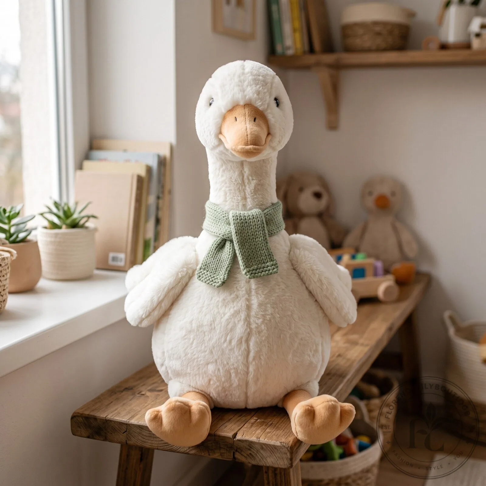 Adorable Chubby Goose Stuffed Animal Plush Toy With Green Knitted Scarf 4 Adorable Chubby Goose Stuffed Animal Plush Toy With Green Knitted Scarf