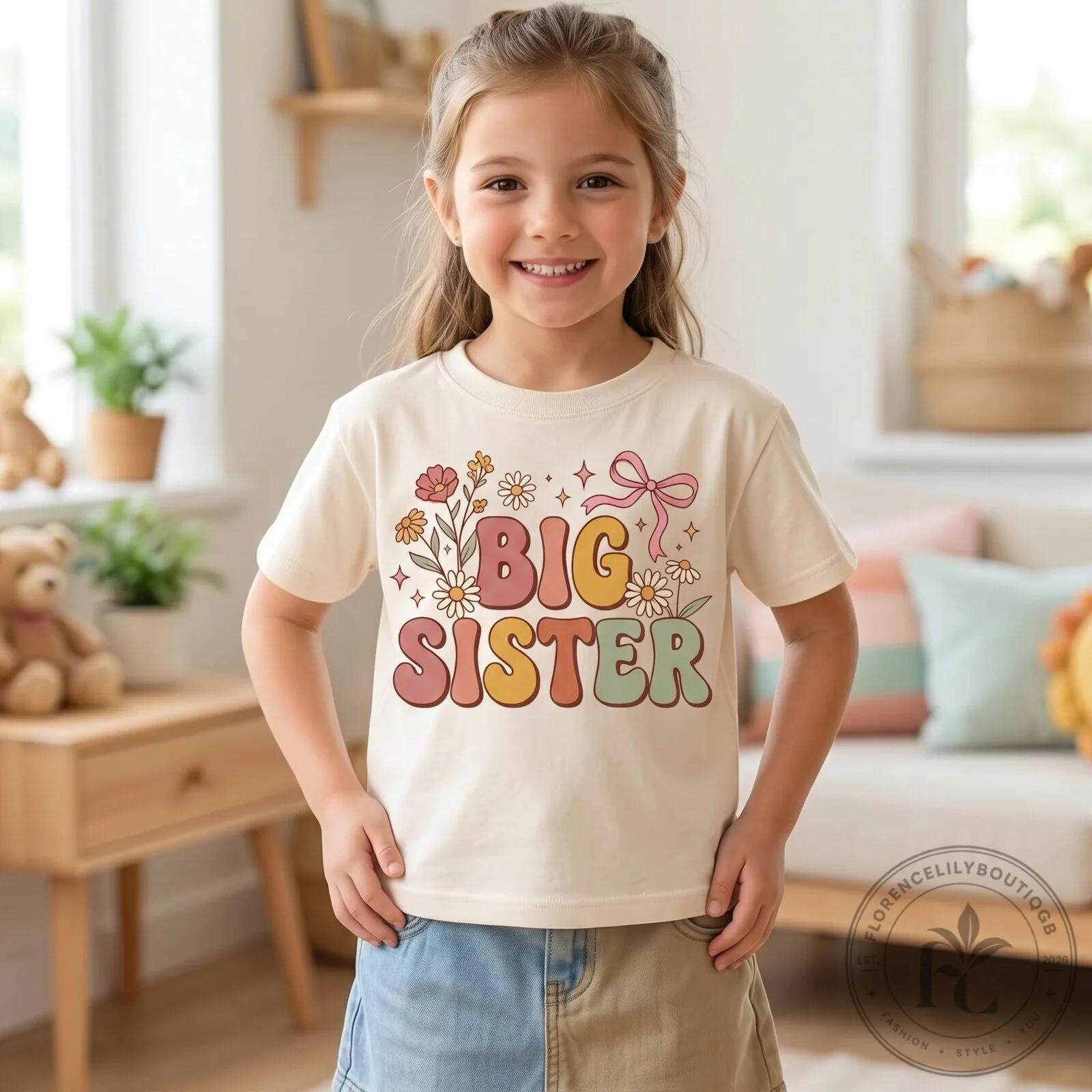 Big Sister Kids T Shirt Cute Flower Bow Graphic Tee for Girls 3 Big Sister Kids T Shirt Cute Flower Bow Graphic Tee for Girls