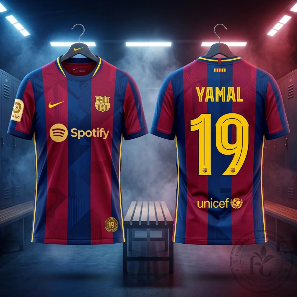 Lamine Yamal Barcelona Jersey 2026 2027 Custom FCB Soccer Jersey Number 19 Striped Football Kit