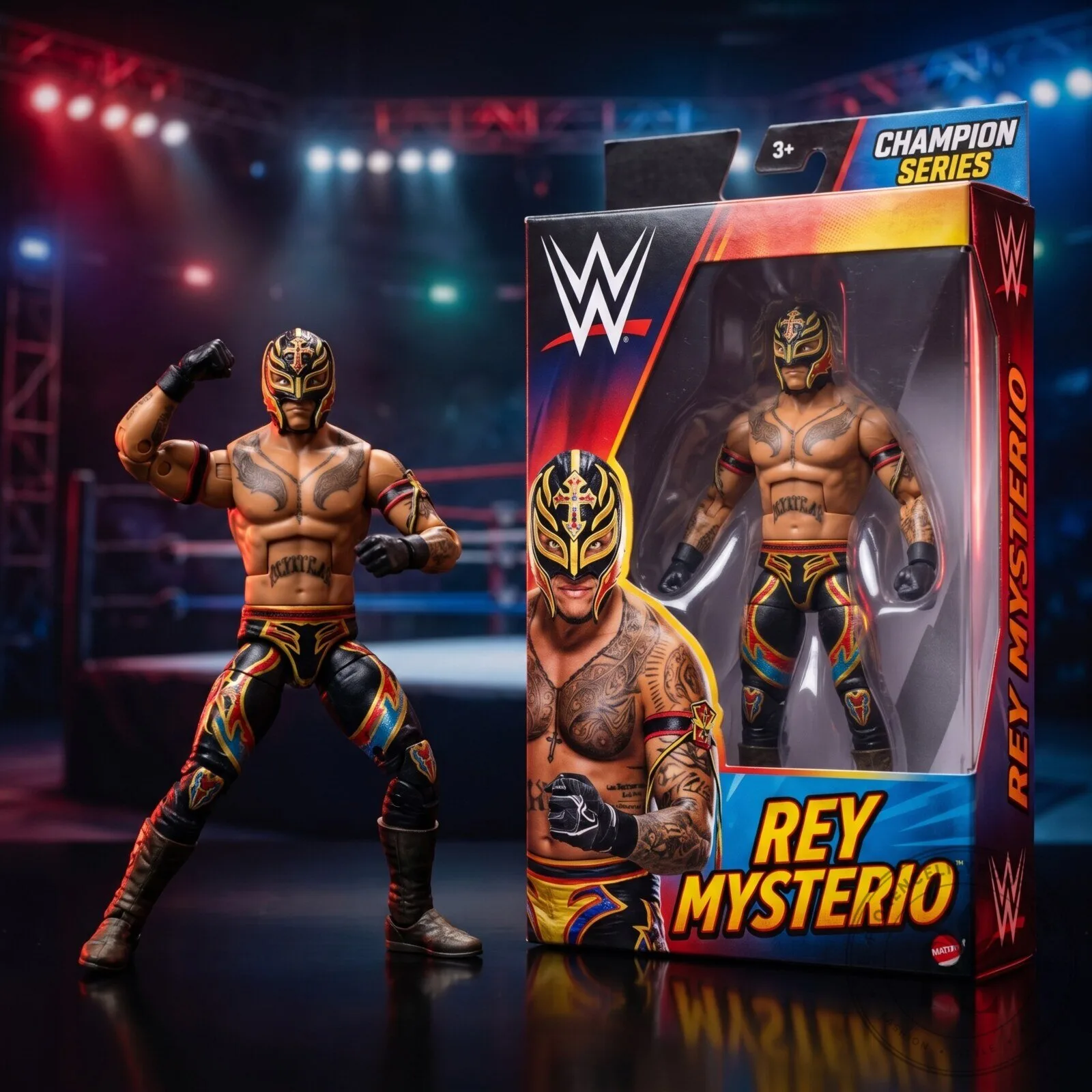 WWE Rey Mysterio Action Figure with Championship Series Toy Box Pack for WWE Fans