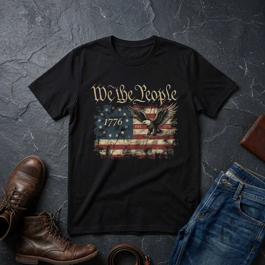 We The People 1776 Patriotic American Flag US Eagle T Shirt