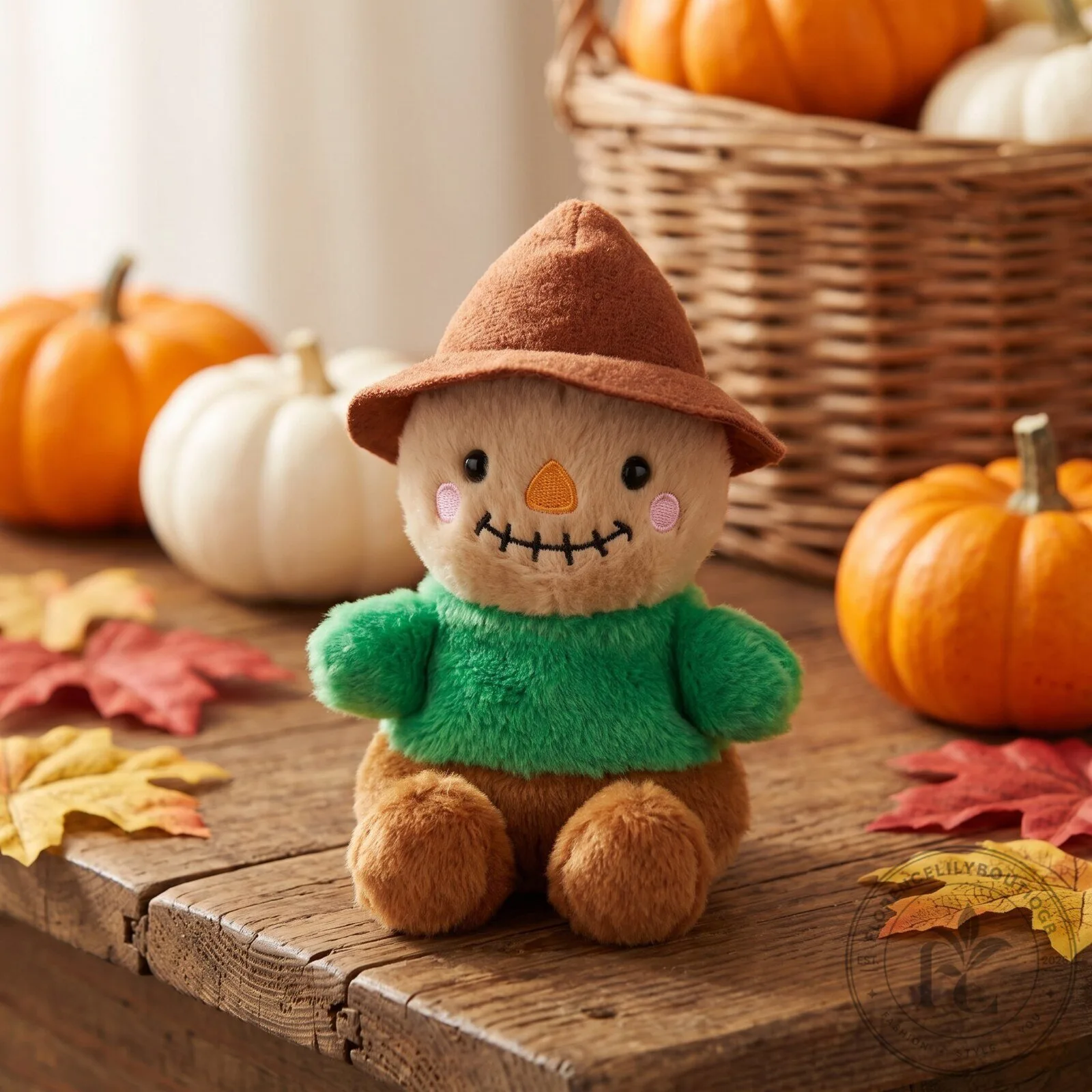 Cute Halloween Scarecrow Plush Toy With Green Shirt For Autumn Home Decor