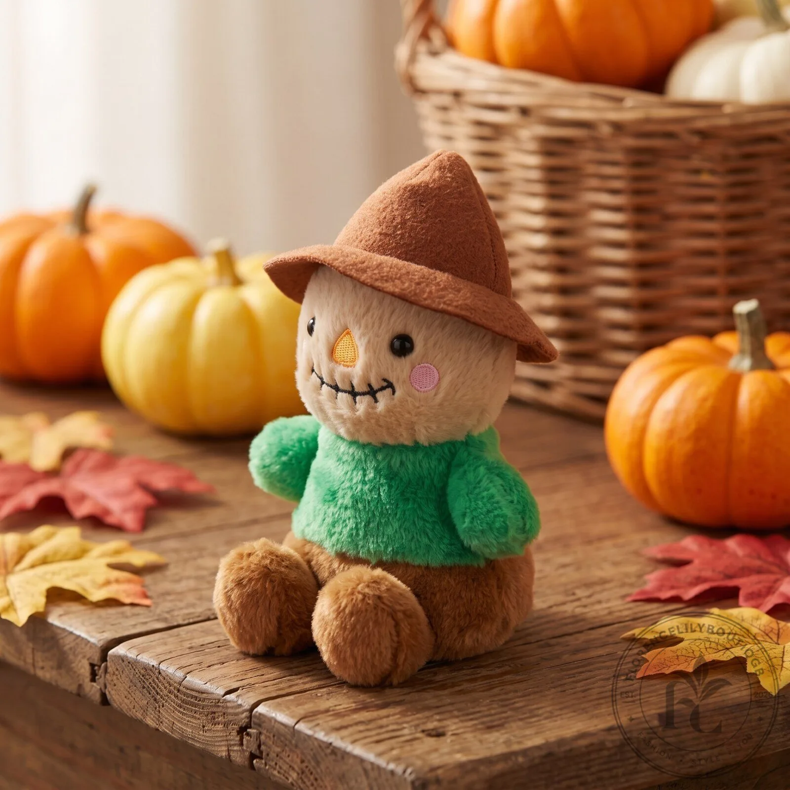 Cute Halloween Scarecrow Plush Toy With Green Shirt For Autumn Home Decor 4 Cute Halloween Scarecrow Plush Toy With Green Shirt For Autumn Home Decor