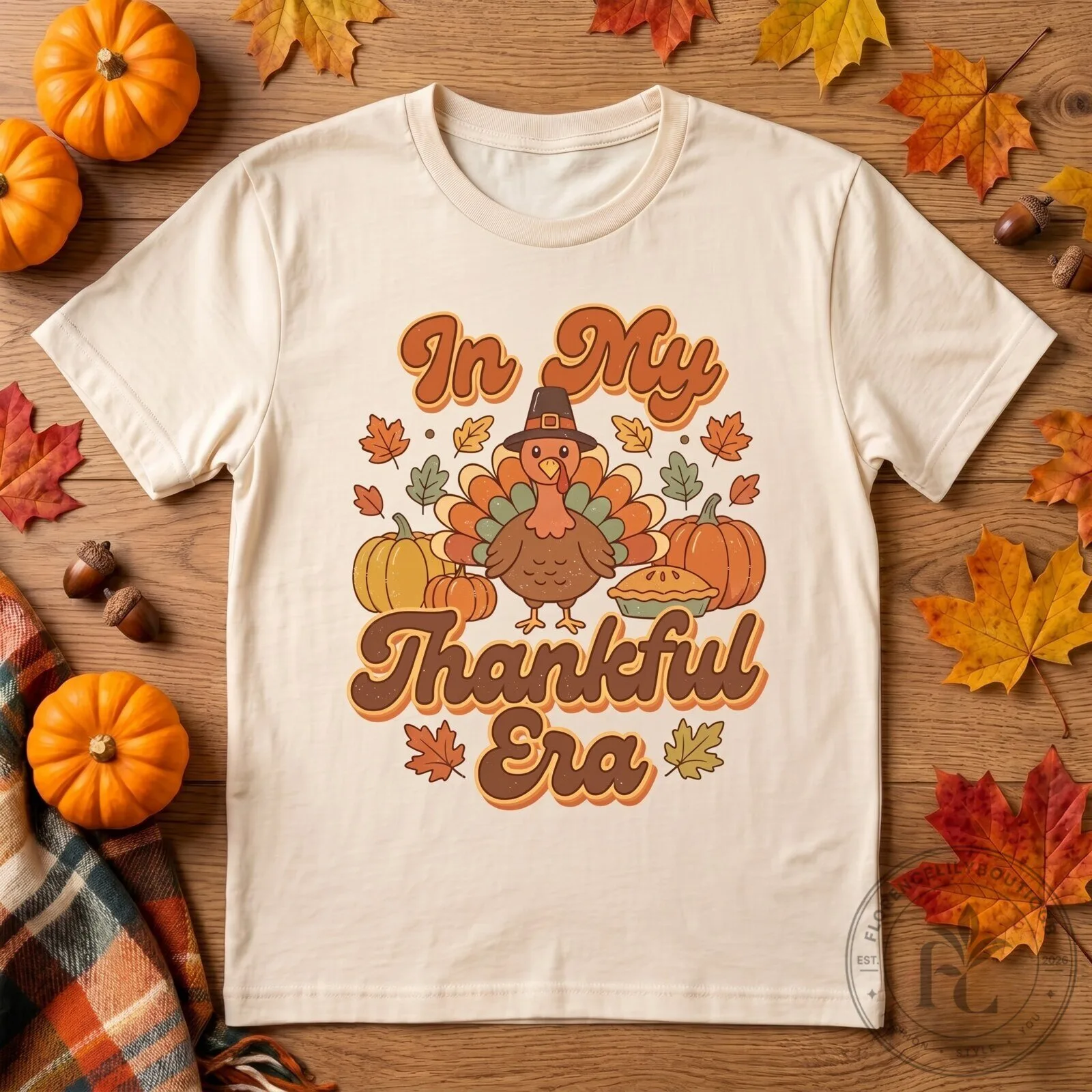 Vintage In My Thankful Era Thanksgiving Shirt Cute Turkey Pumpkin Fall Tee