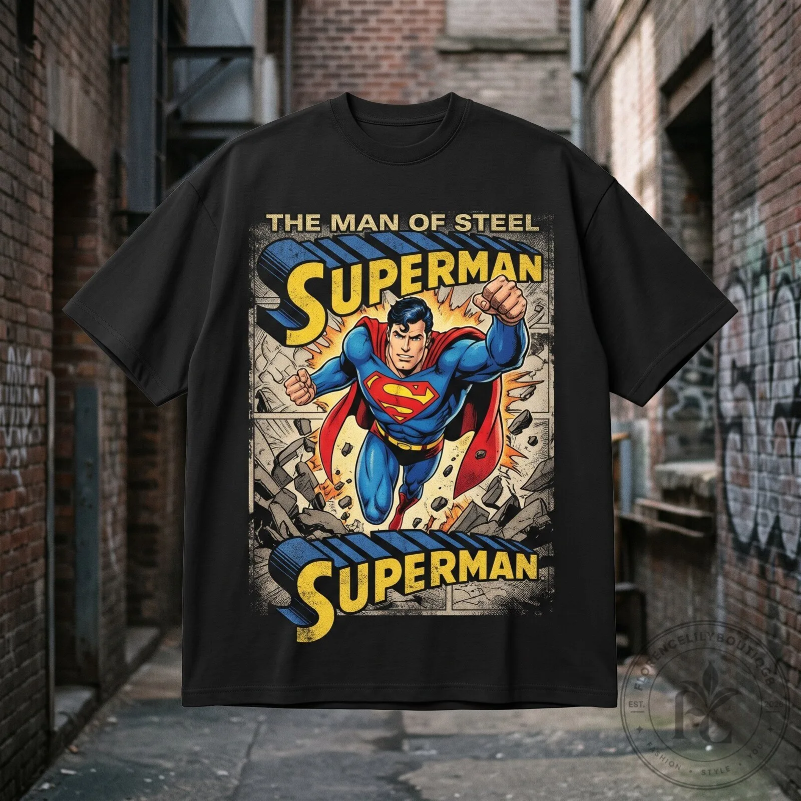 Vintage Superman Comic Graphic T Shirt Heavyweight Cotton Retro Graphic Tee