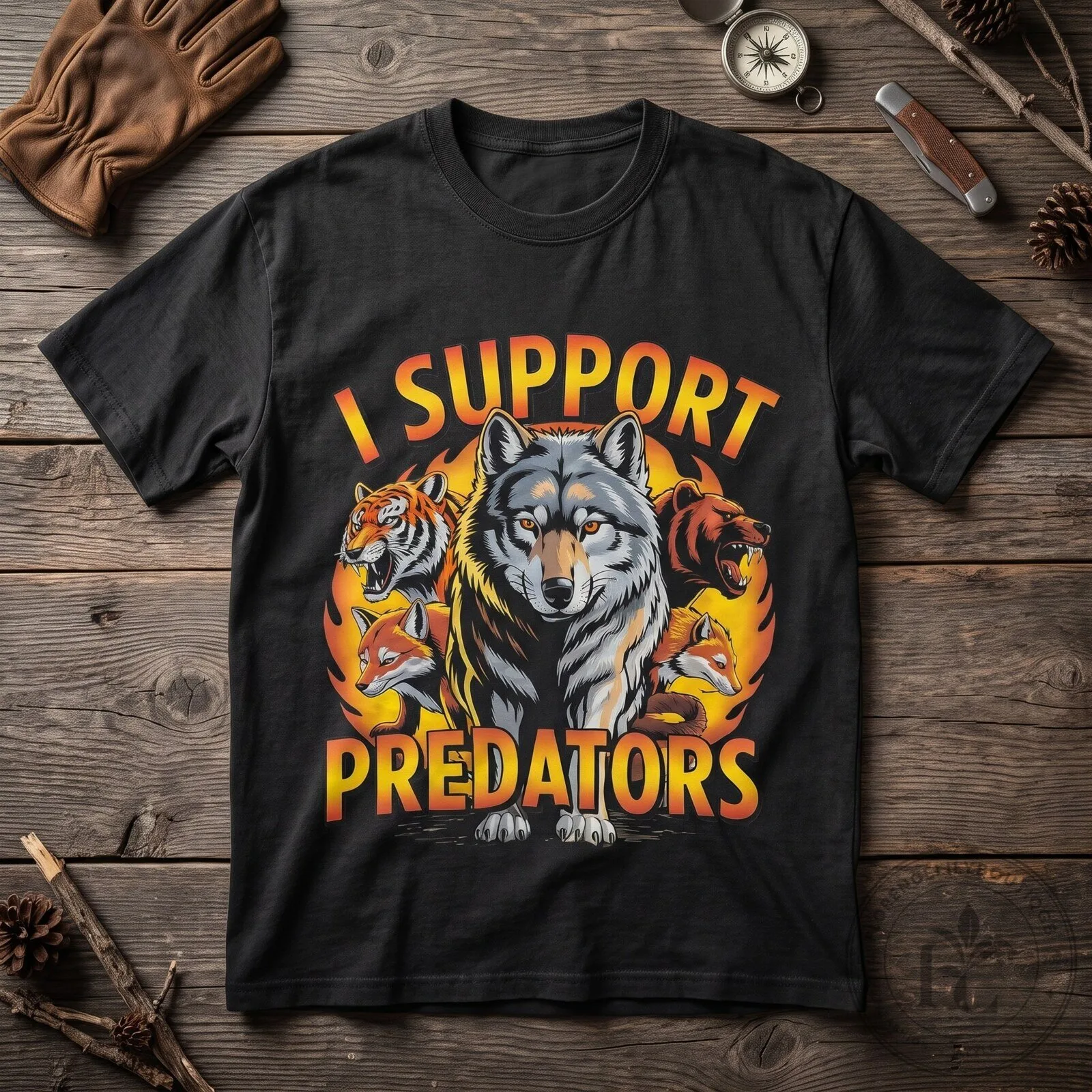 Retro I Support Predators Graphic T Shirt Wildlife Art Tee